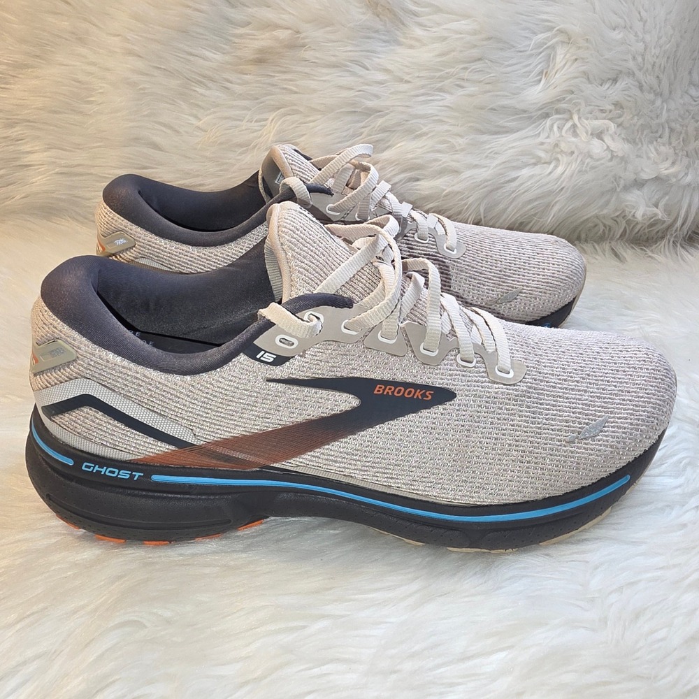 Brooks Ghost 15 Running Shoes - Men's 10 - White Sand/Red Orange/Blue